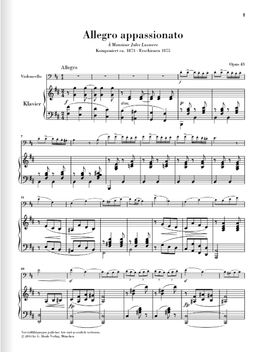 Saint-Saëns Allegro appassionato op. 43 for Violoncello and Piano
