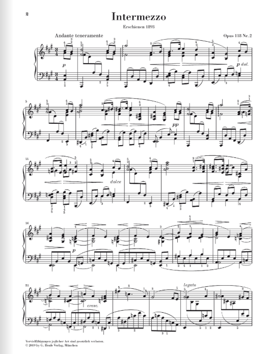 Brahms Intermezzo A major op. 118 no. 2