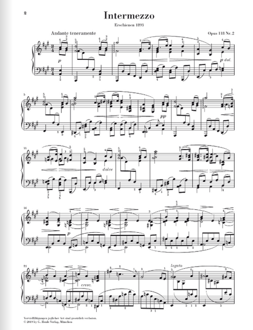 Brahms Intermezzo A major op. 118 no. 2