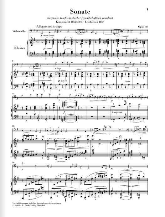Brahms Violoncello Sonata e minor op. 38