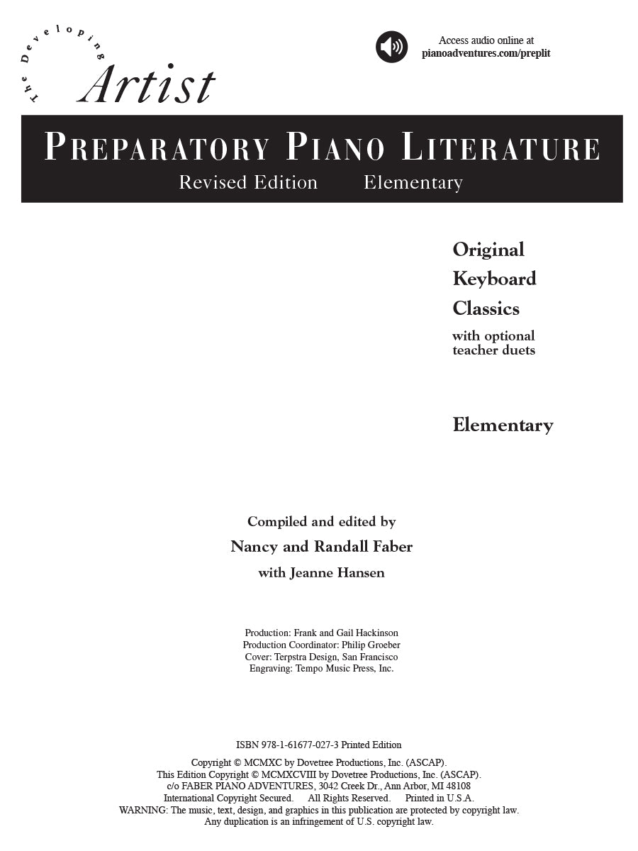 Preparatory Piano Literature Developing Artist Original Keyboard Classics