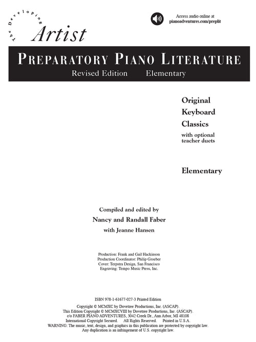 Preparatory Piano Literature Developing Artist Original Keyboard Classics
