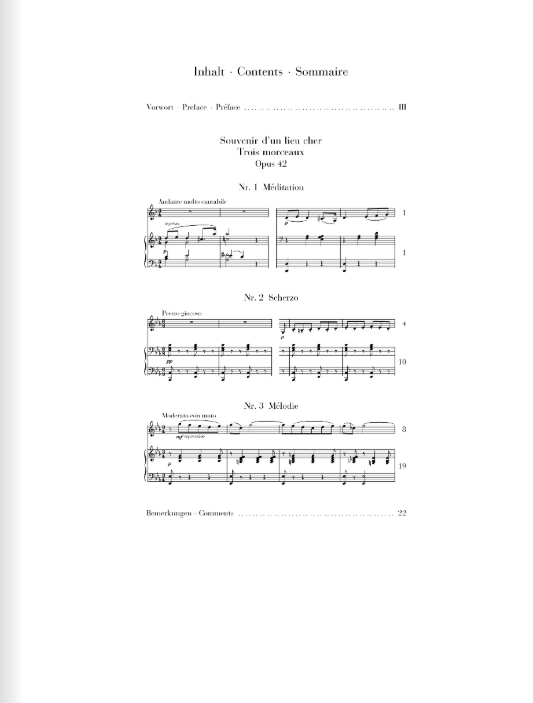 Tchaikovsky Souvenir d'un lieu cher op. 42 for Violine and Piano