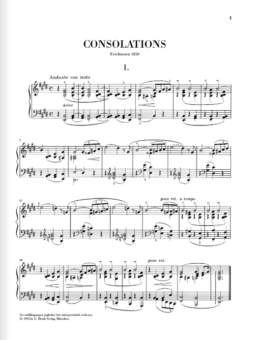 Liszt Consolations (including first edition of the early version)