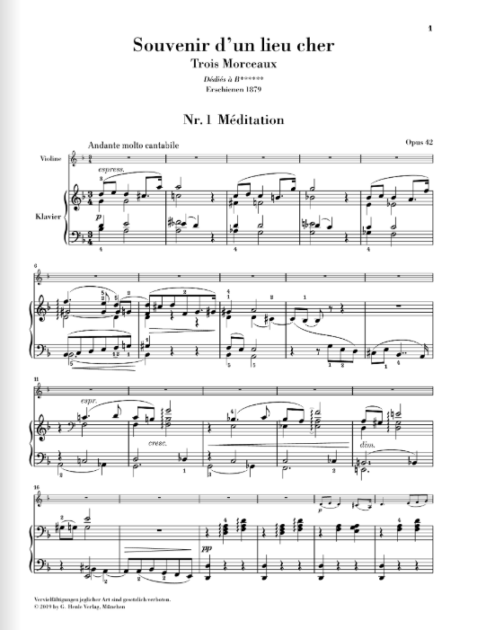 Tchaikovsky Souvenir d'un lieu cher op. 42 for Violine and Piano