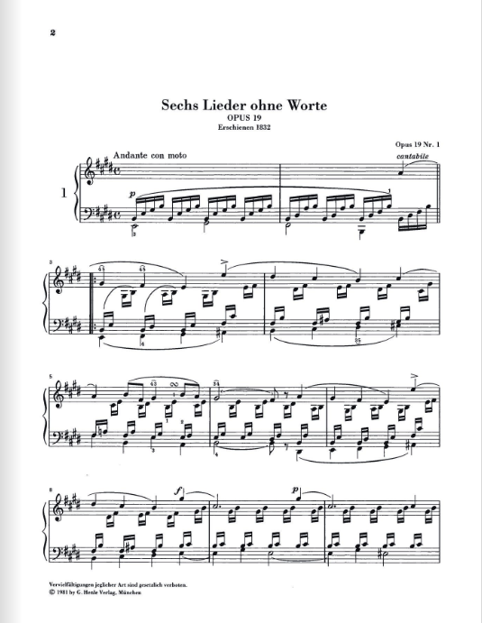 Mendelssohn Bartholdy Piano works, Volume III - Songs without Words