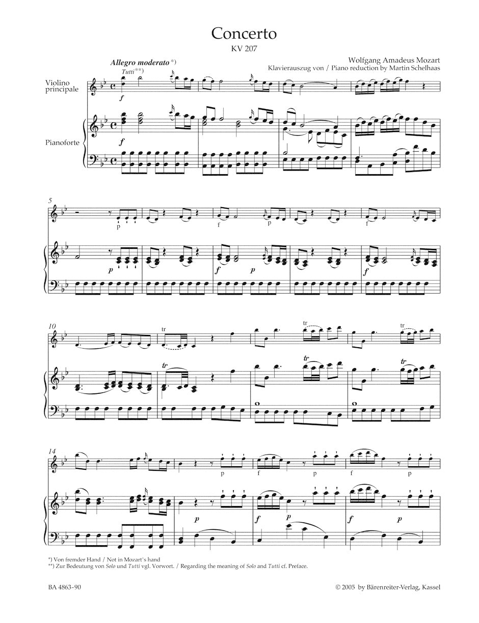 Concerto for Violin and Orchestra no. 1 in B-flat major K. 207