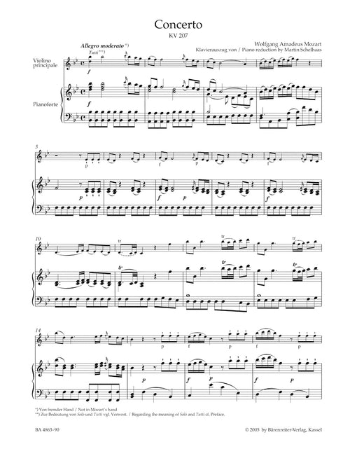 Concerto for Violin and Orchestra no. 1 in B-flat major K. 207