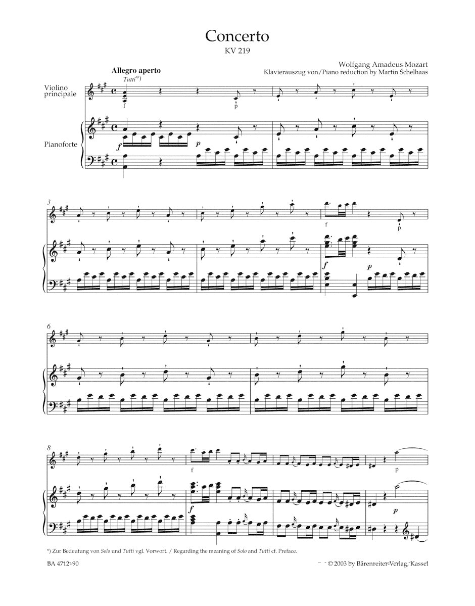 Concerto for Violin and Orchestra no. 5 in A major K. 219