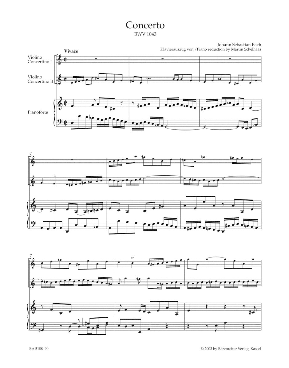 Concerto for two Violins, Strings and Basso continuo in D minor BWV 1043