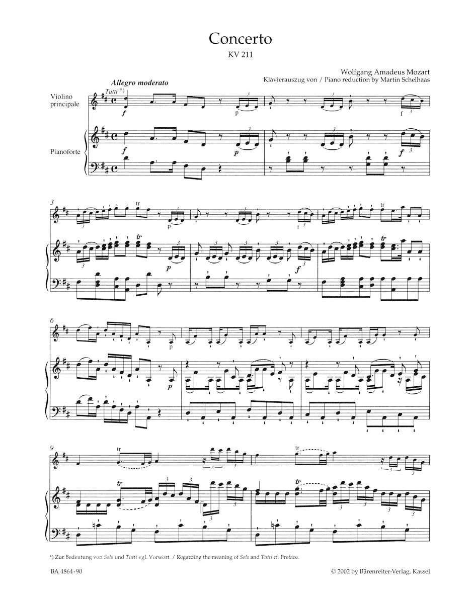 Concerto for Violin and Orchestra no. 2 in D major K. 211