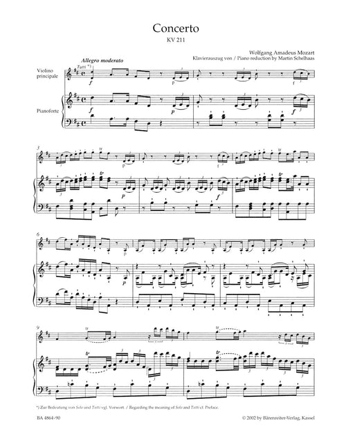 Concerto for Violin and Orchestra no. 2 in D major K. 211
