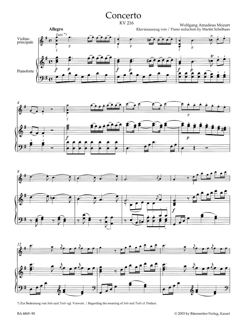 Concerto for Violin and Orchestra no. 3 in G major K. 216