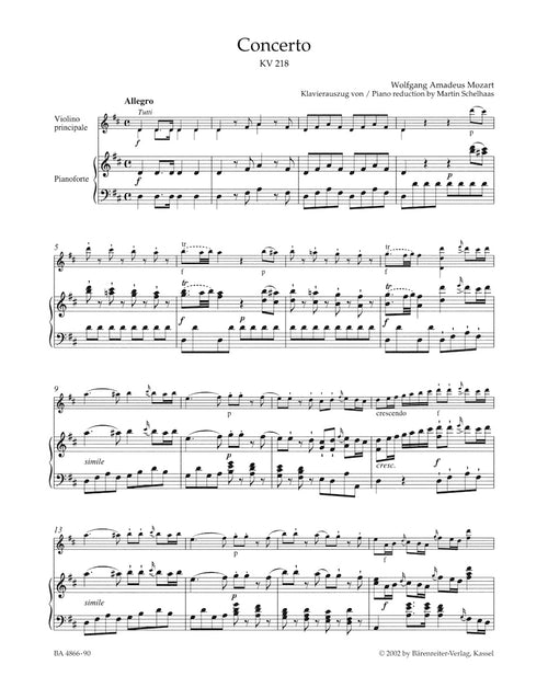 Concerto for Violin and Orchestra no. 4 in D major K. 218