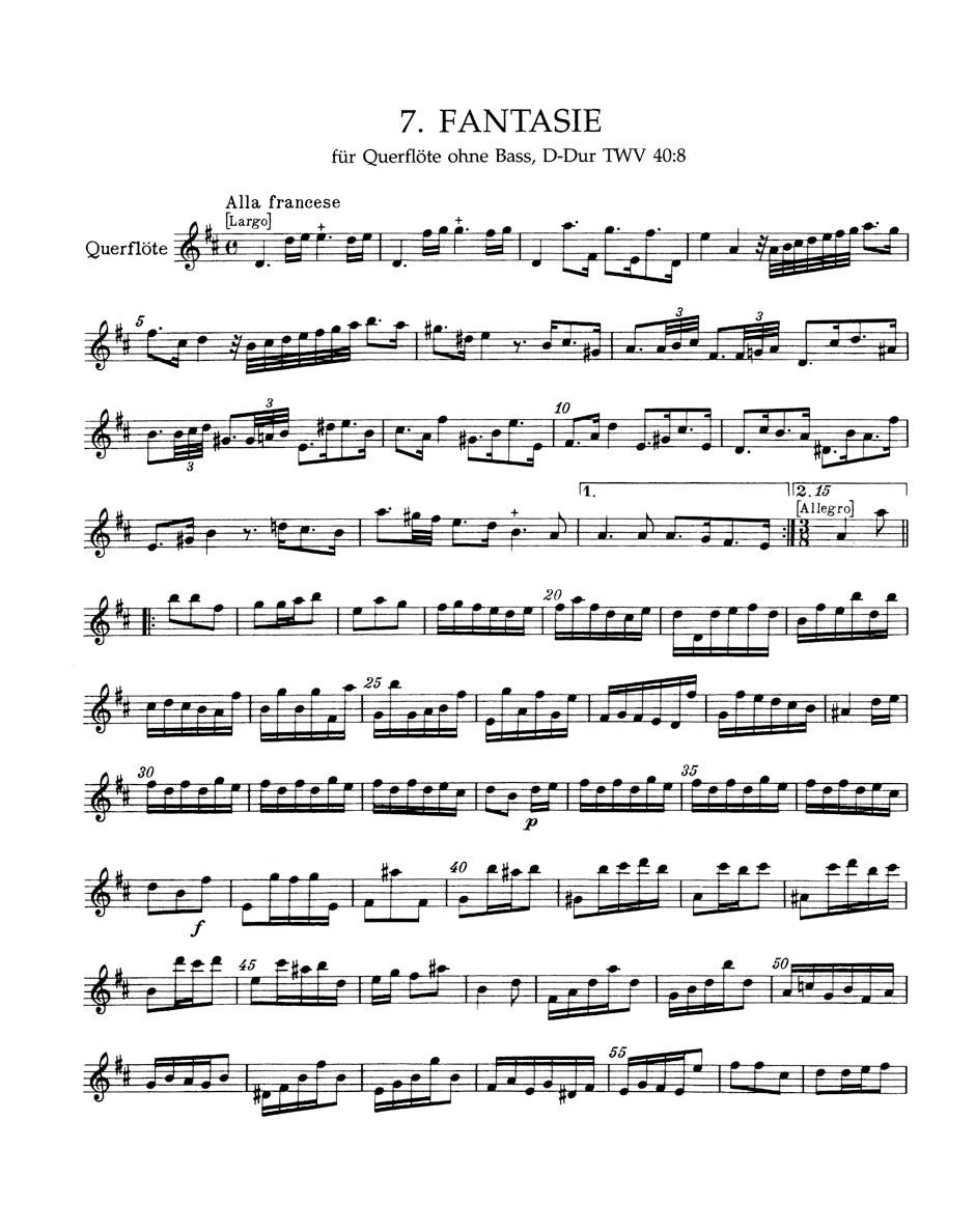 Twelve Fantasias for Flute without Bass TWV 40:2-13